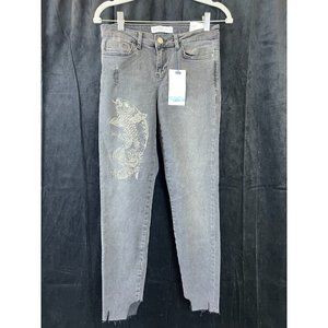 NWT Zara Womens Basic Gray Coy Fish Embroidered Mid Rise Skinny Jeans Size 36